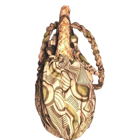 Sun 'N Sand Green and Tan Woven Straw & Fabric Summer Tote 12"X14"(flat) - Picture 5 of 11